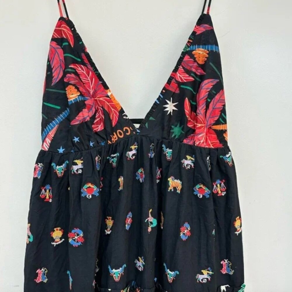 FARM RIO Rio Zodiac Embroidered Maxi Dress Black S NWT $295 - Picture 6 of 12